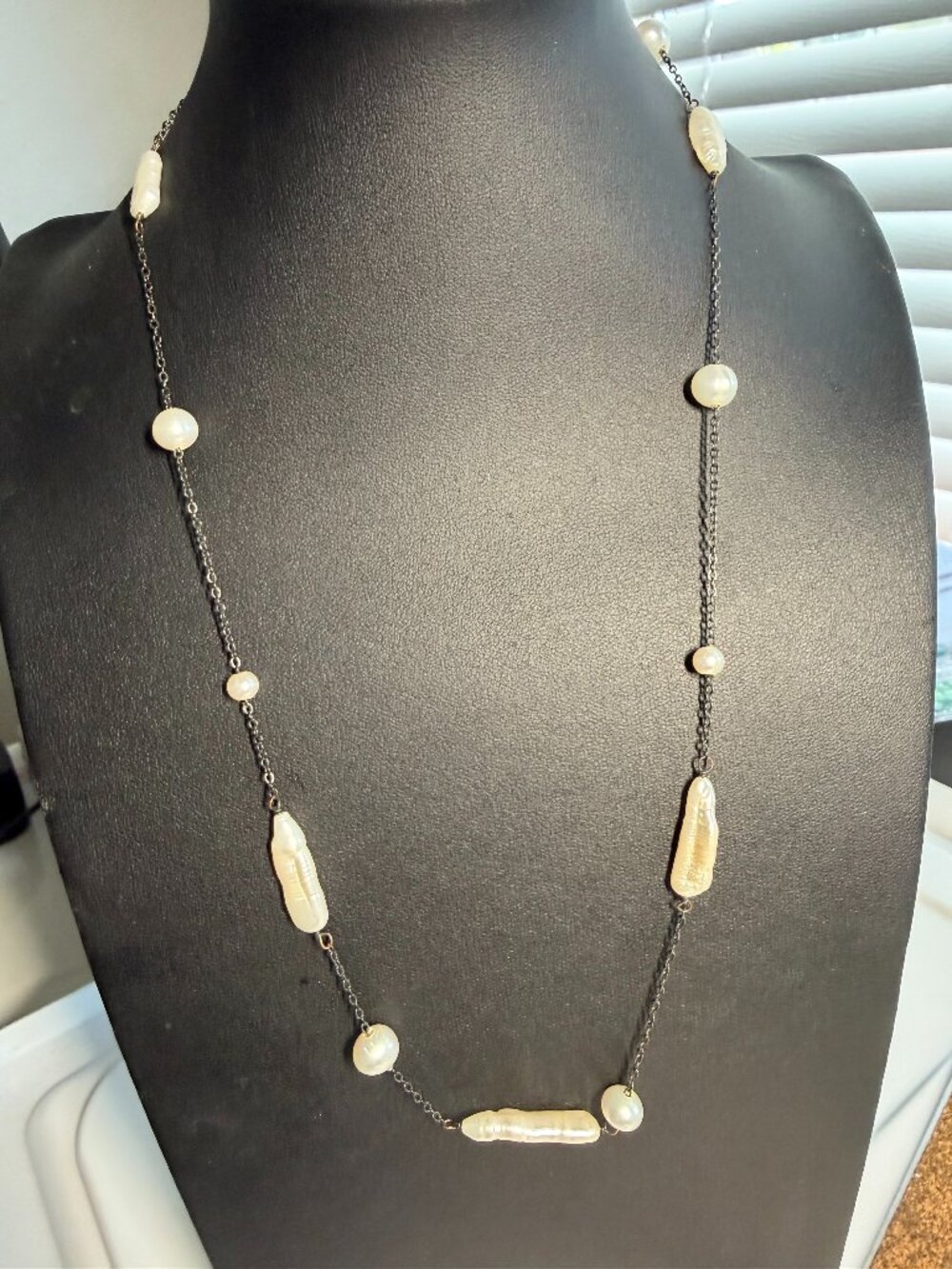 Cultured Pearls on black Chain 18"